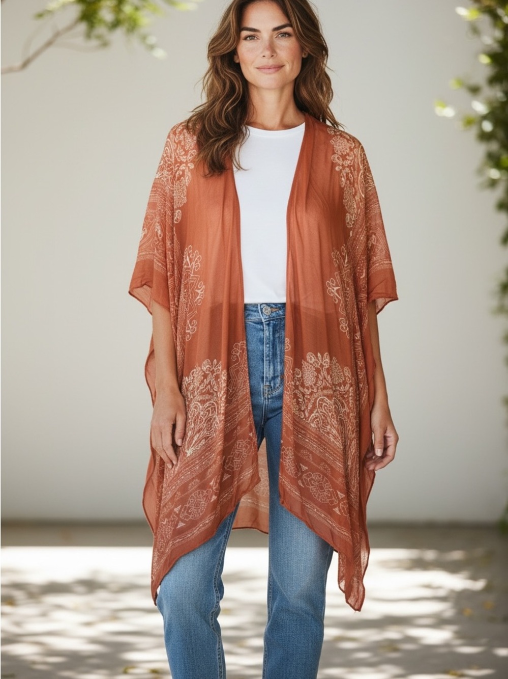 Boho Rust Paisley Sheer Kimono